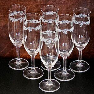 6 Romantic Floral Champagne Flutes Glasses  7.5" Sweetheart Rose Johann Haviland